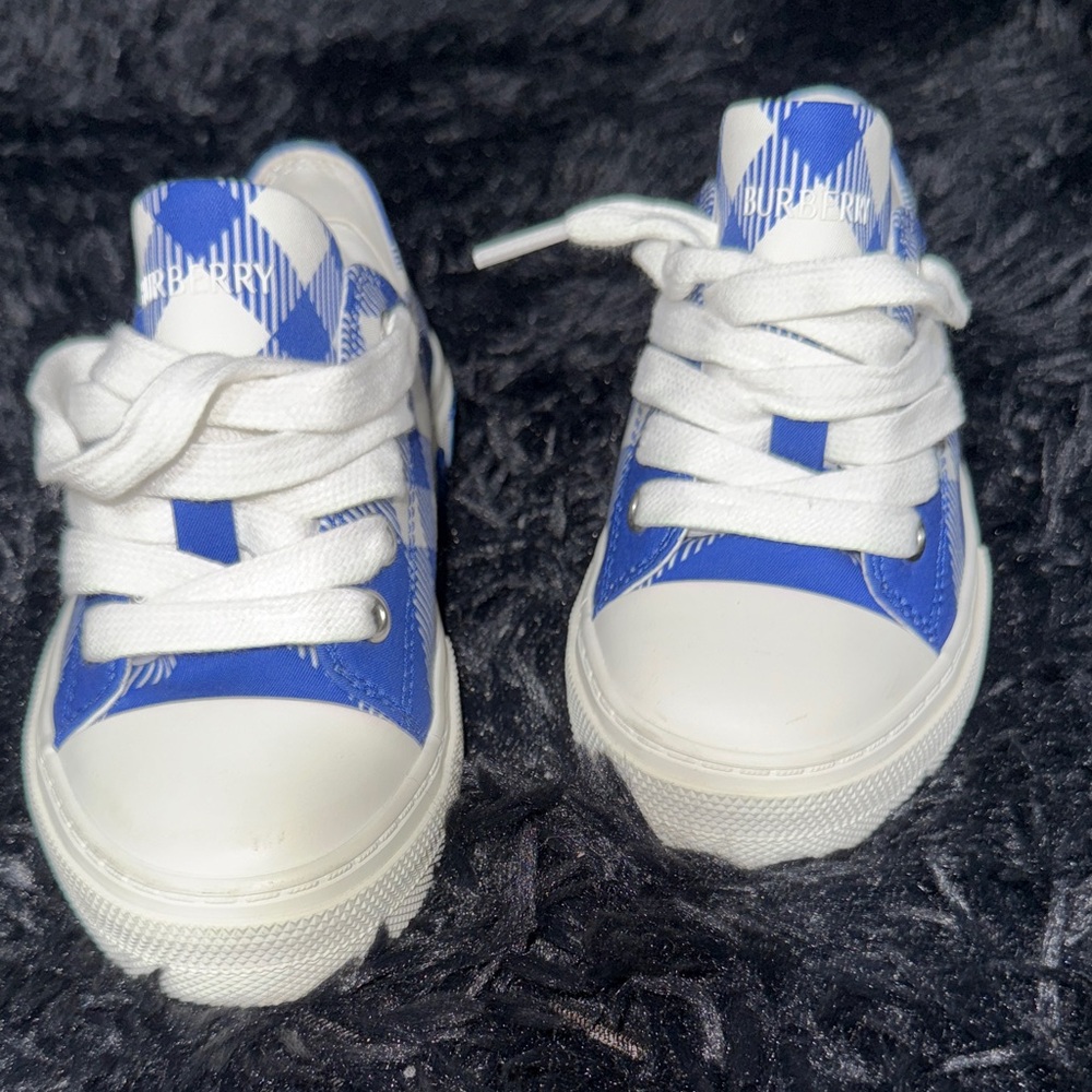 Burberry Kids Blue & White Check Low-Top Sneakers